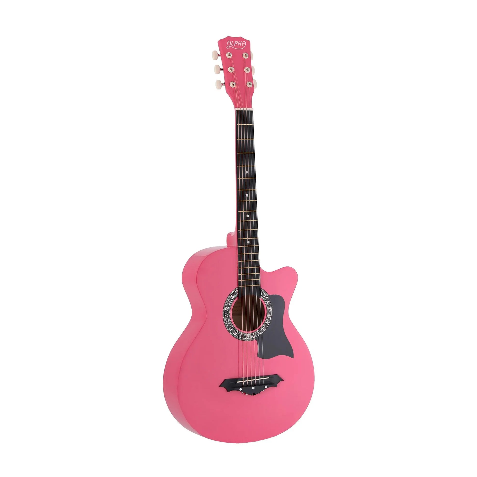 Alpha 38 Inch Acoustic Guitar Folk Cutaway Steel String Pink With Carry Bag - Image 2