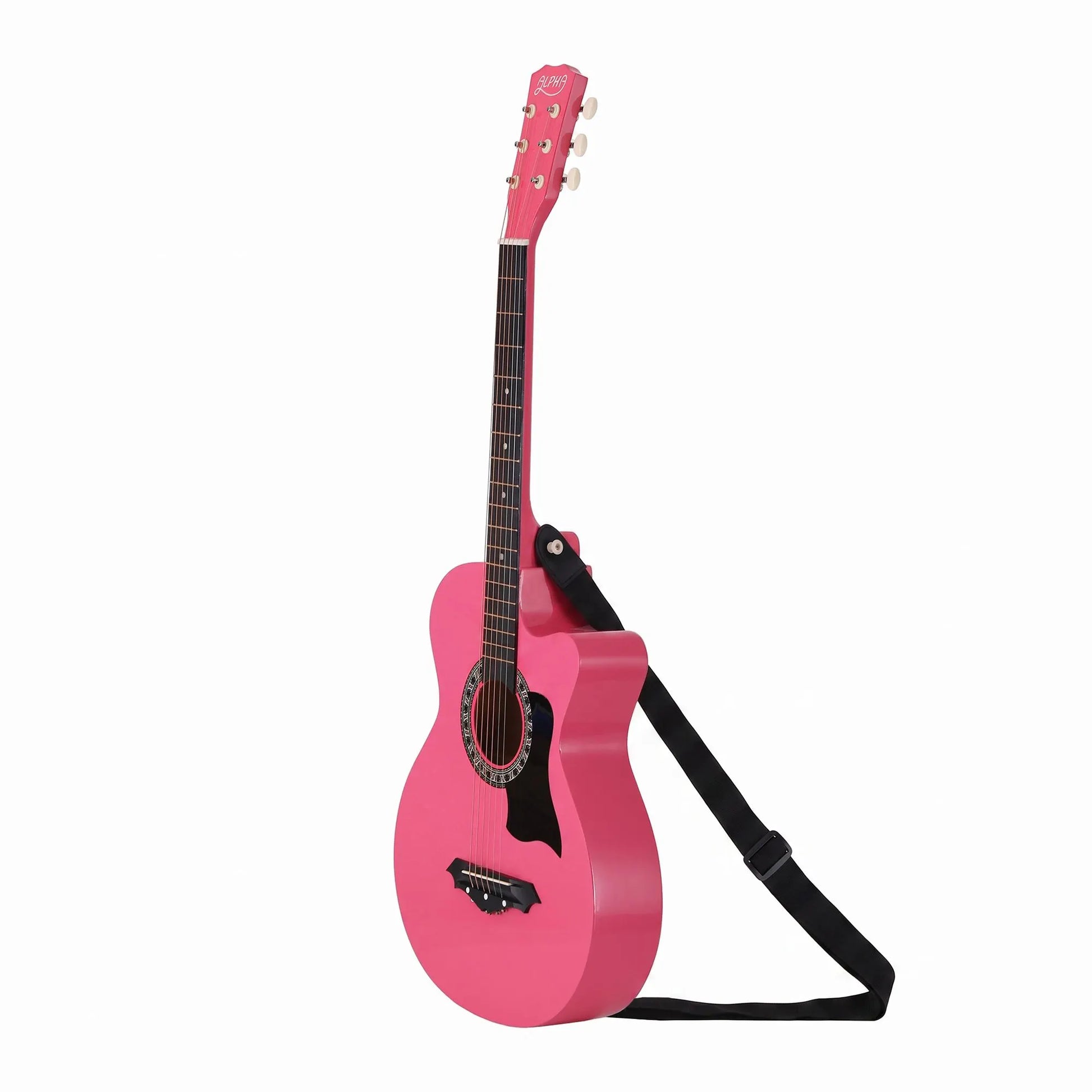 Alpha 38 Inch Acoustic Guitar Folk Cutaway Steel String Pink With Carry Bag - Image 4