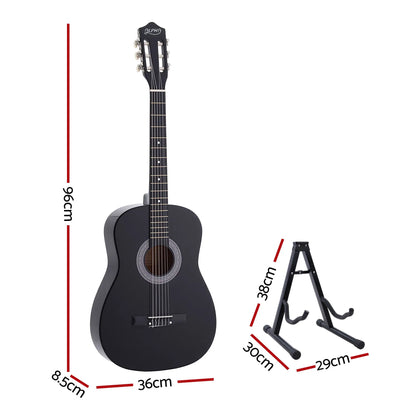 Alpha 38 Inch Classical Acoustic Guitar with Folding Stand Capo and String Set Black - Image 2