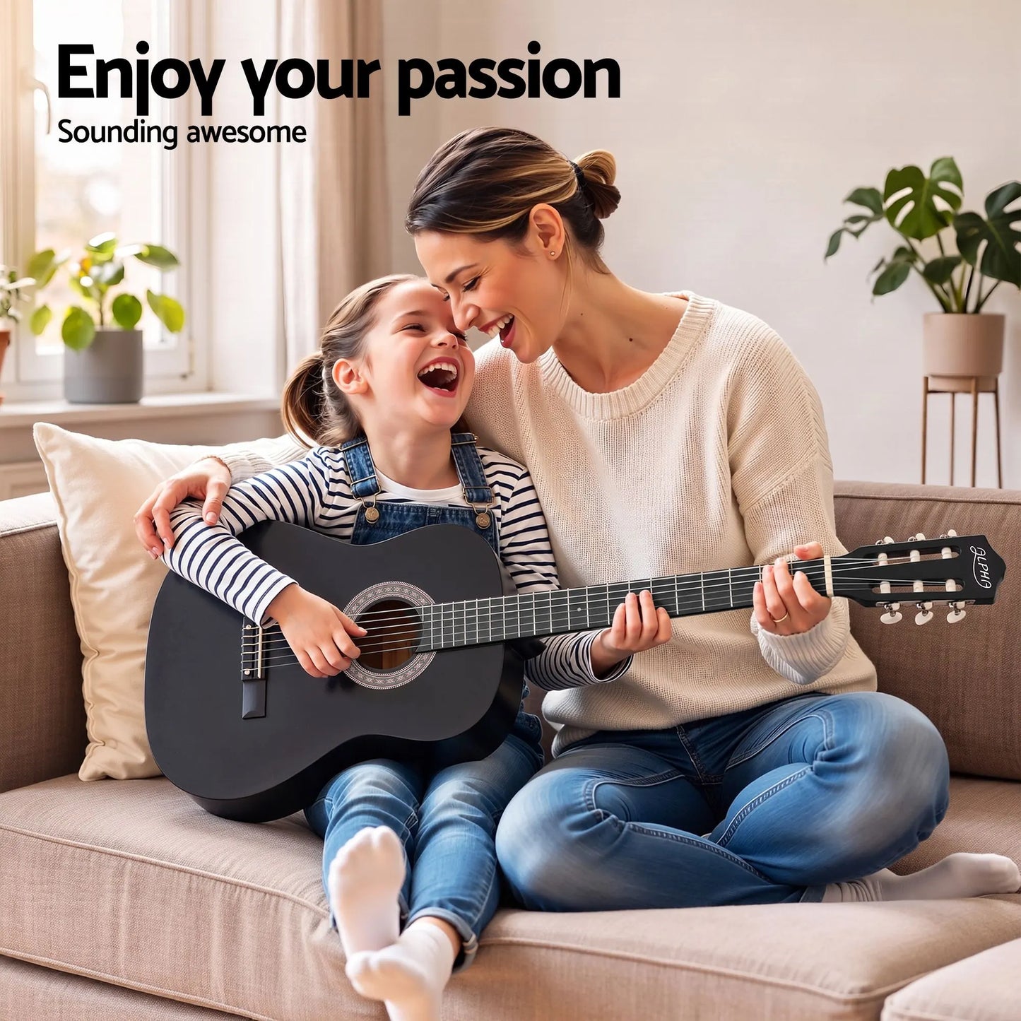 Alpha 38 Inch Acoustic Guitar Full Size Classical Cutaway Nylon String Black - Image 5