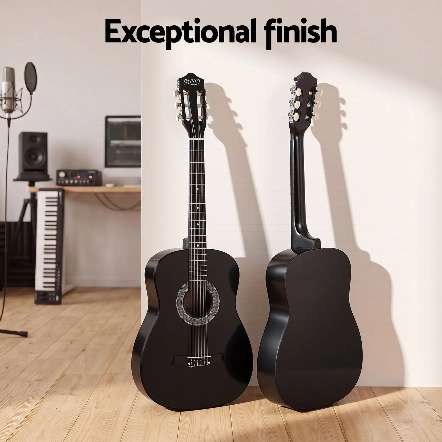 Alpha 38 Inch Acoustic Guitar Full Size Classical Cutaway Nylon String Black - Image 6