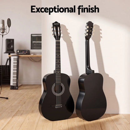 Alpha 38 Inch Acoustic Guitar Full Size Classical Cutaway Nylon String Black - Image 6