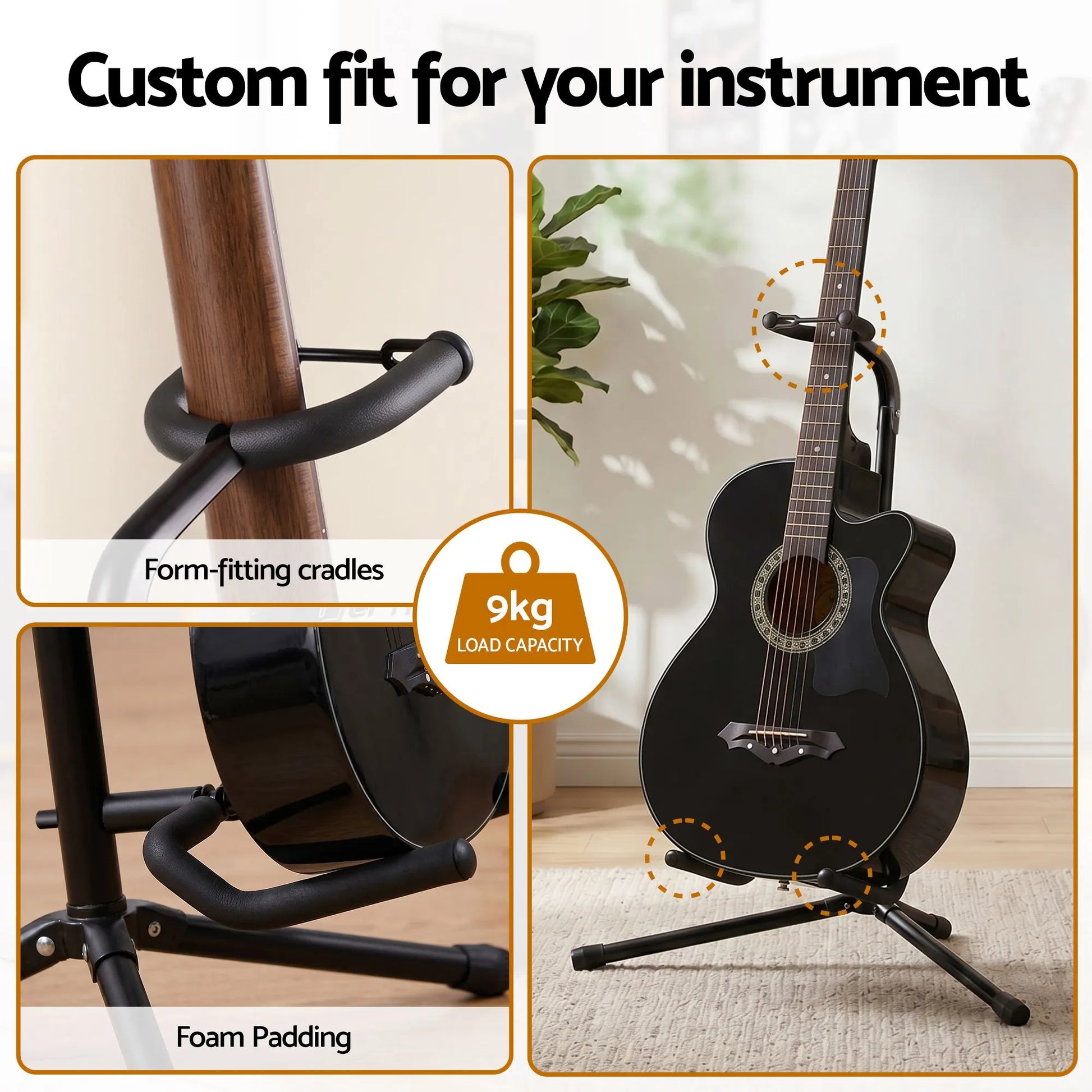 Alpha Iron Adjustable Guitar Stand Folding Instrument Holder Acoustic Bass Rack Black - Image 6