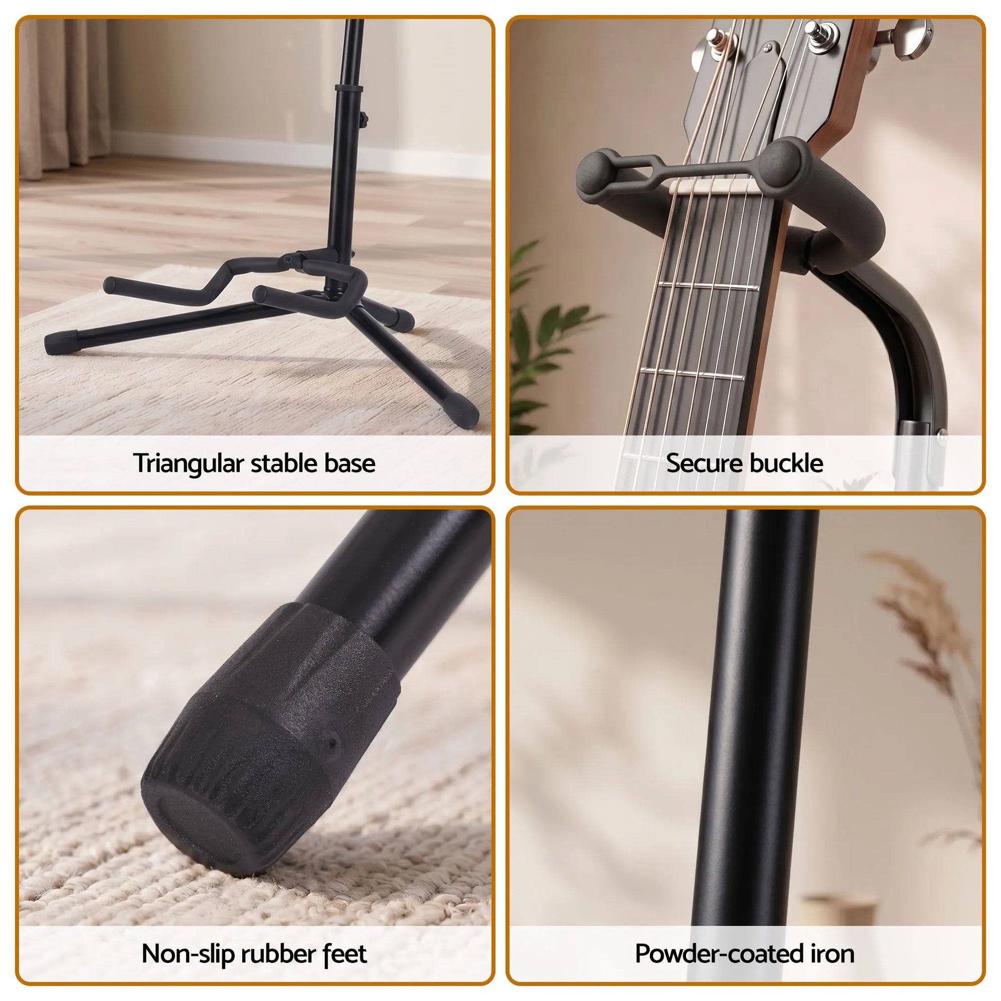 Alpha Iron Adjustable Guitar Stand Folding Instrument Holder Acoustic Bass Rack Black - Image 8