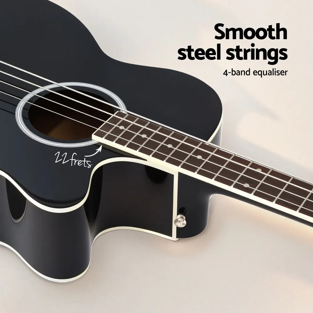 Alpha 43" Acoustic Bass Guitar Black 4-Band EQ - Image 5
