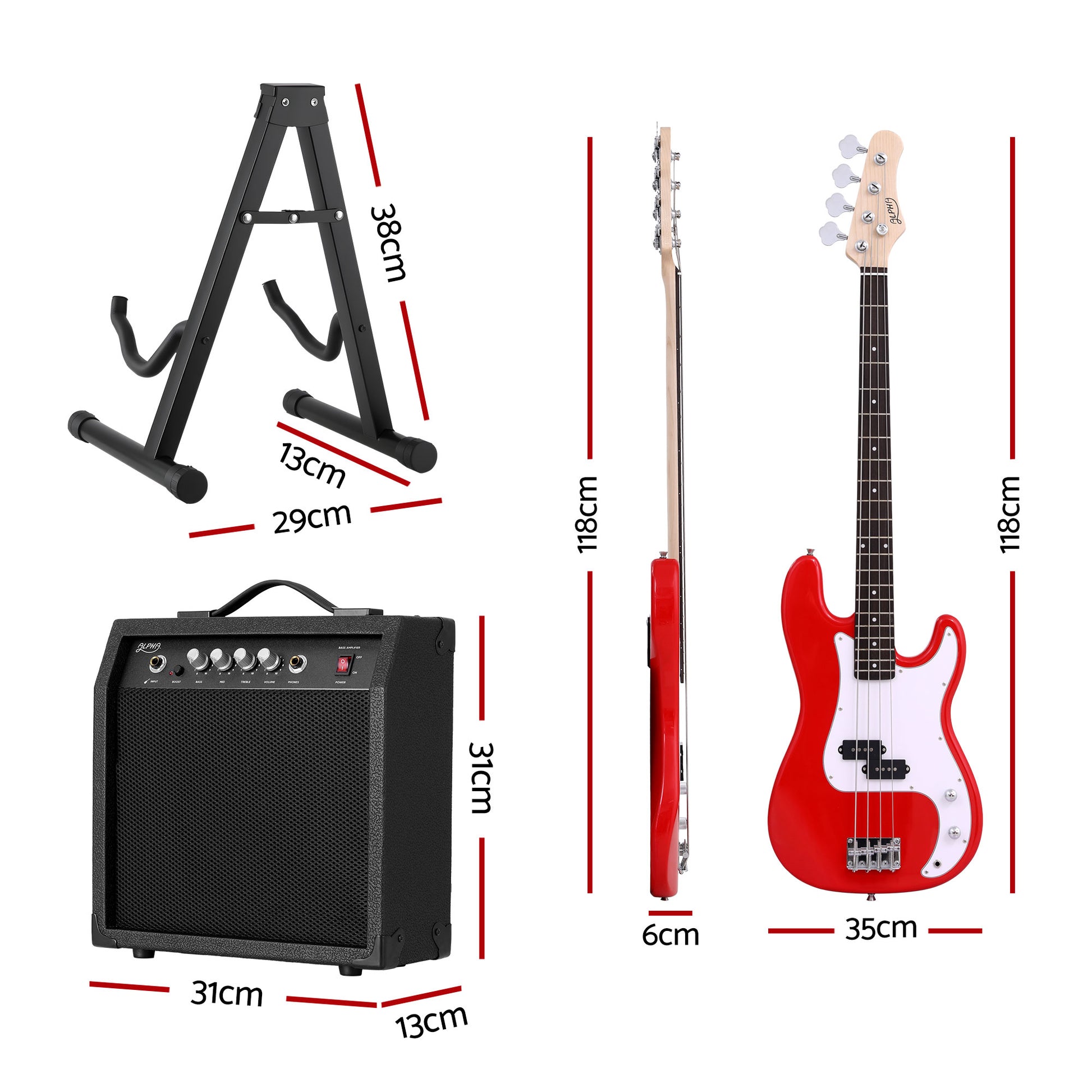 Alpha Electric Guitar Bass 47 Inch Set Kit 40W Bass Guitar Amplifier Guitar Stand Folding - Image 2