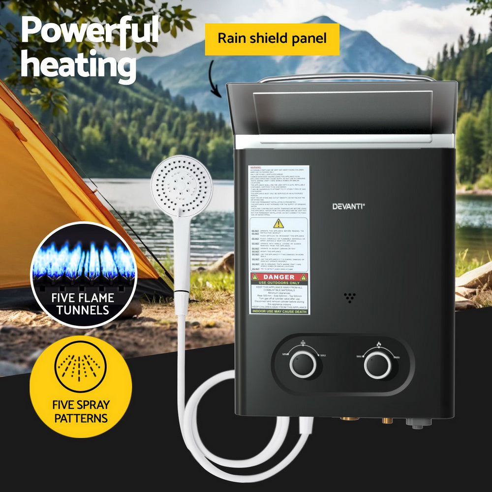 Devanti Portable Gas Water Heater LPG-powered System Black With Pump - Image 4
