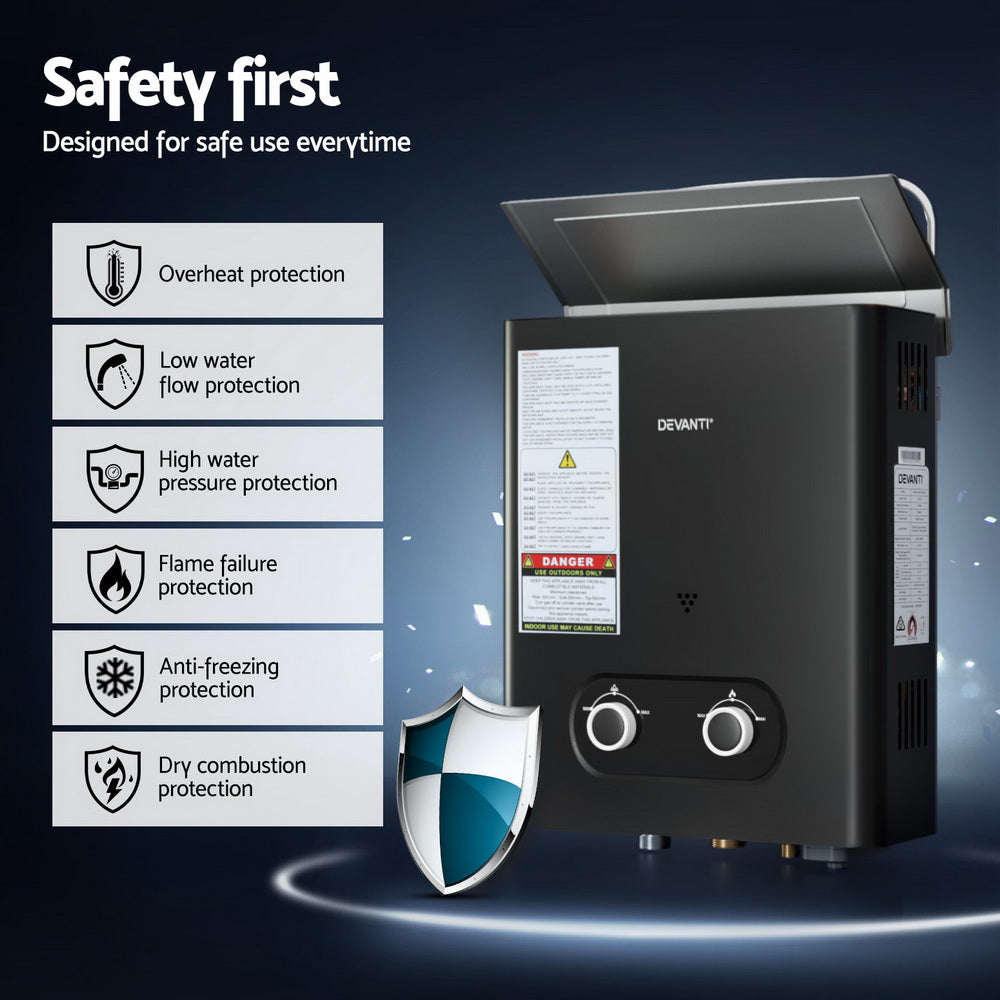 Devanti Portable Gas Water Heater LPG-powered System Black With Pump - Image 6