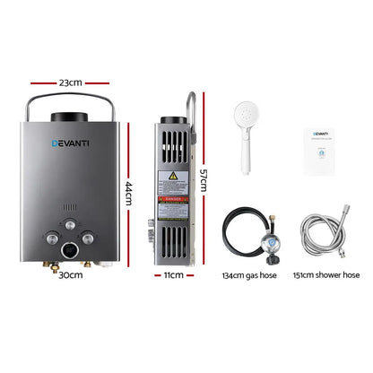 Devanti Portable Gas Water Heater LPG System Grey - Image 2