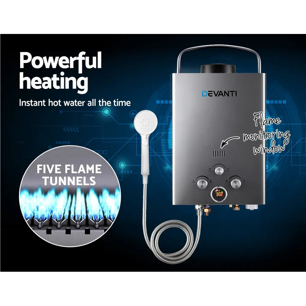 Devanti Portable Gas Water Heater LPG System Grey - Image 4
