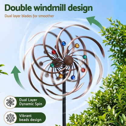 Gardeon Garden Windmill Metal Wind Spinner Double Layer 190cm Bronze  - Image 5