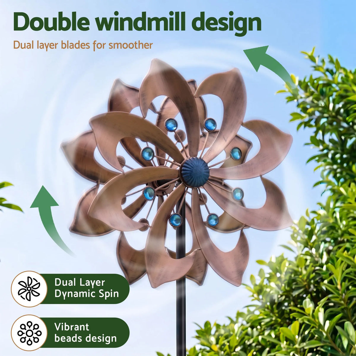 Gardeon Garden Windmill Double Layer Metal Wind Spinner 190cm Bronze - Image 5