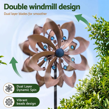 Gardeon Garden Windmill Double Layer Metal Wind Spinner 190cm Bronze - Image 5