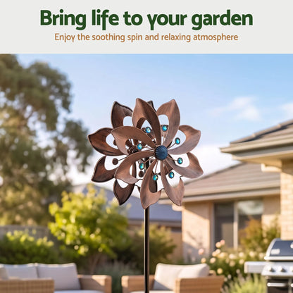 Gardeon Garden Windmill Double Layer Metal Wind Spinner 190cm Bronze - Image 8
