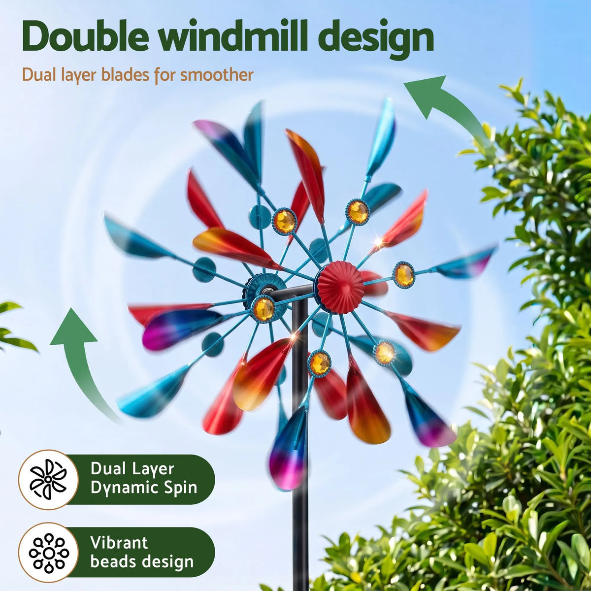 Gardeon Garden Windmill Metal Double Wind Spinner Outdoor Lawn Decor 190cm - Image 5