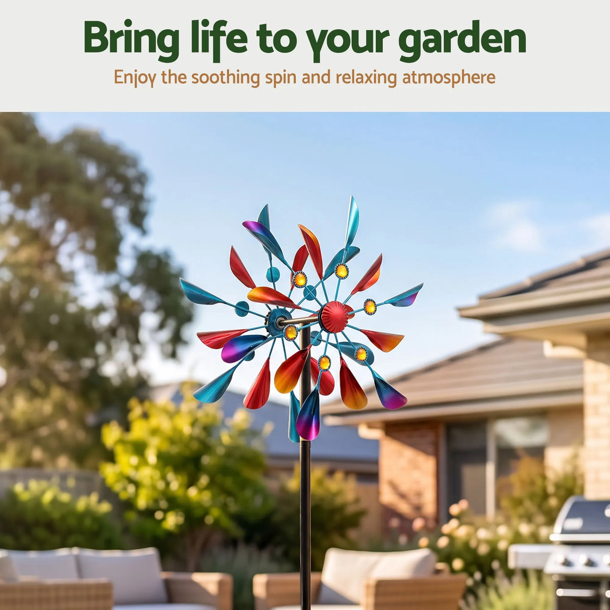 Gardeon Garden Windmill Metal Double Wind Spinner Outdoor Lawn Decor 190cm - Image 8