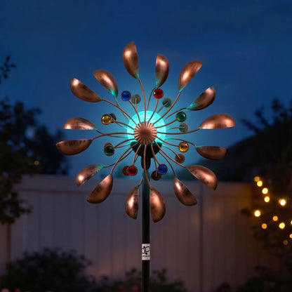 Gardeon Garden Windmill Metal Wind Spinner Solar Light Outdoor 190cmr Bronze