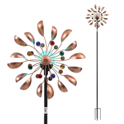 Gardeon Garden Windmill Metal Wind Spinner Solar Light Outdoor 190cmr Bronze - Image 2