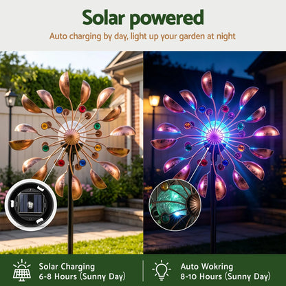 Gardeon Garden Windmill Metal Wind Spinner Solar Light Outdoor 190cmr Bronze - Image 5
