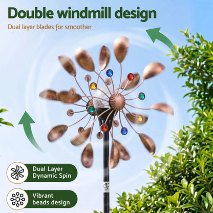 Gardeon Garden Windmill Metal Wind Spinner Solar Light Outdoor 190cmr Bronze - Image 6