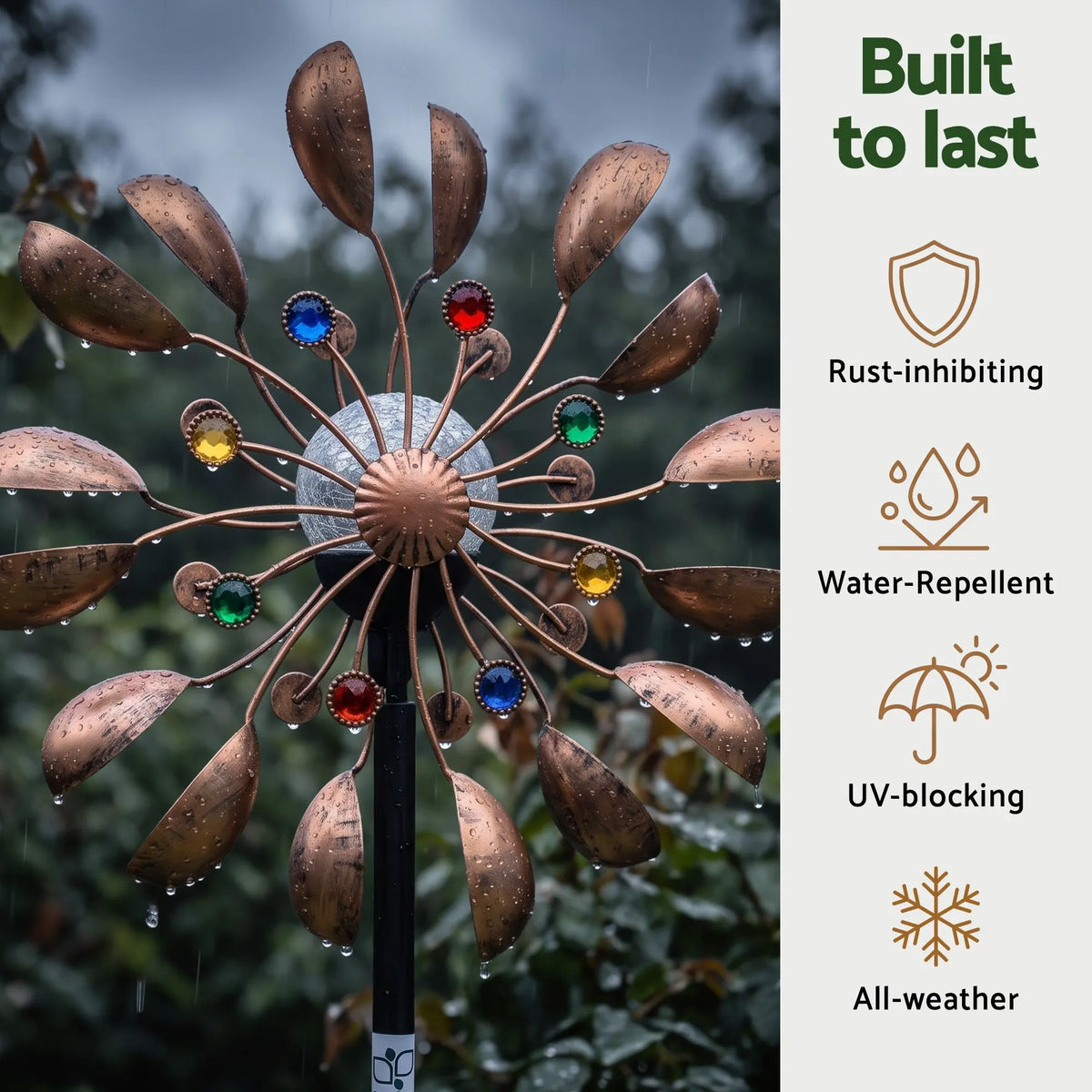 Gardeon Garden Windmill Metal Wind Spinner Solar Light Outdoor 190cmr Bronze - Image 7