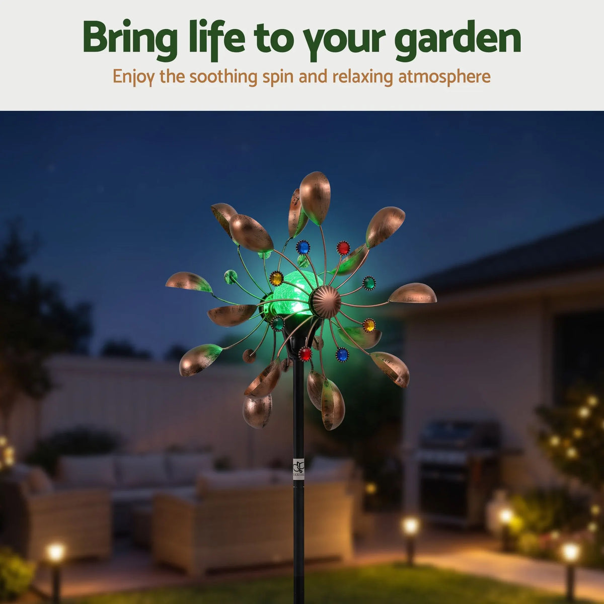 Gardeon Garden Windmill Metal Wind Spinner Solar Light Outdoor 190cmr Bronze - Image 9