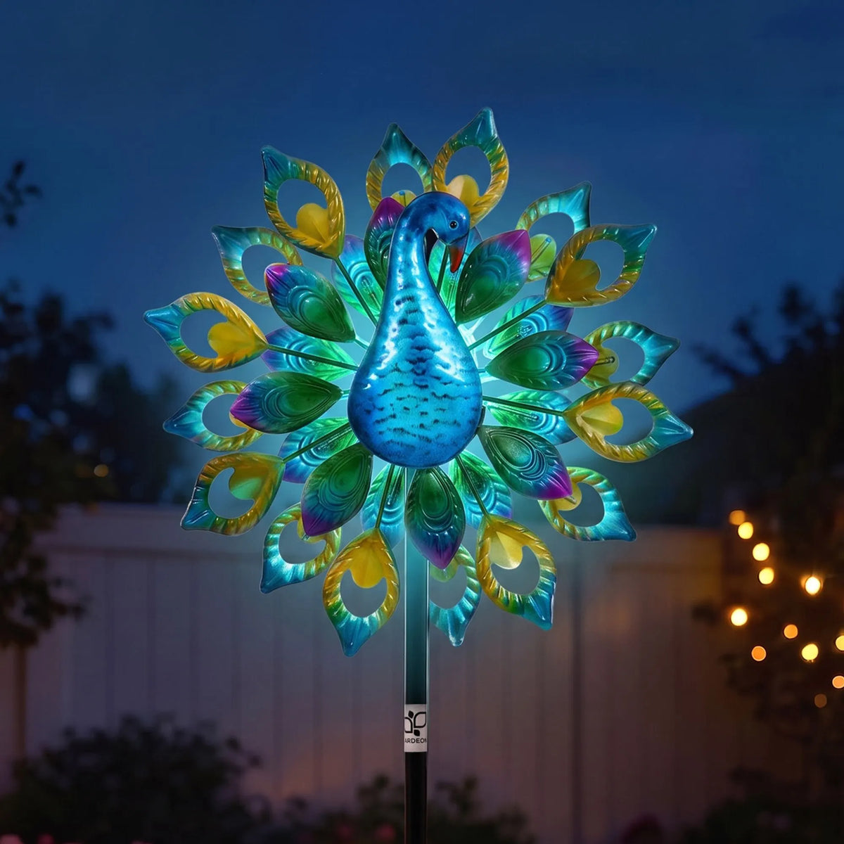 Gardeon Garden Windmill Solar Light Colorful Peacock Metal Spinner 190cm