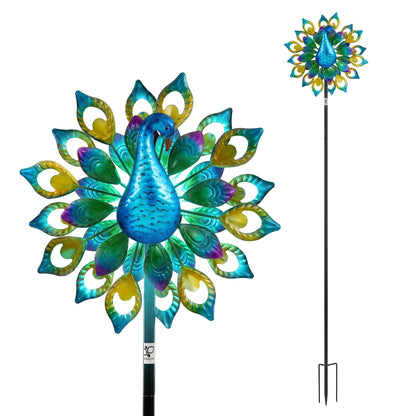 Gardeon Garden Windmill Solar Light Colorful Peacock Metal Spinner 190cm - Image 2