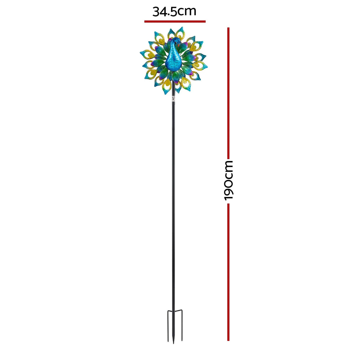 Gardeon Garden Windmill Solar Light Colorful Peacock Metal Spinner 190cm - Image 3