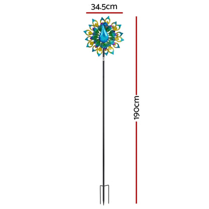 Gardeon Garden Windmill Solar Light Colorful Peacock Metal Spinner 190cm - Image 3