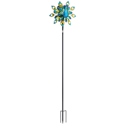 Gardeon Garden Windmill Solar Light Colorful Peacock Metal Spinner 190cm - Image 4