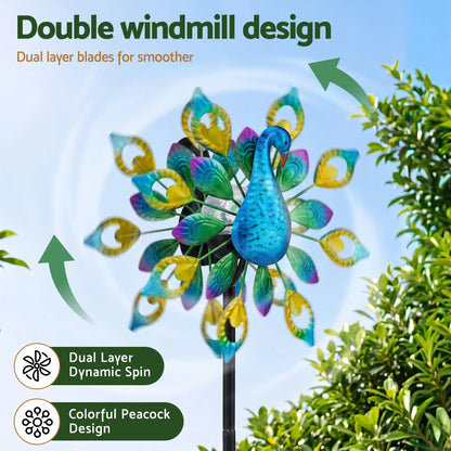 Gardeon Garden Windmill Solar Light Colorful Peacock Metal Spinner 190cm - Image 6