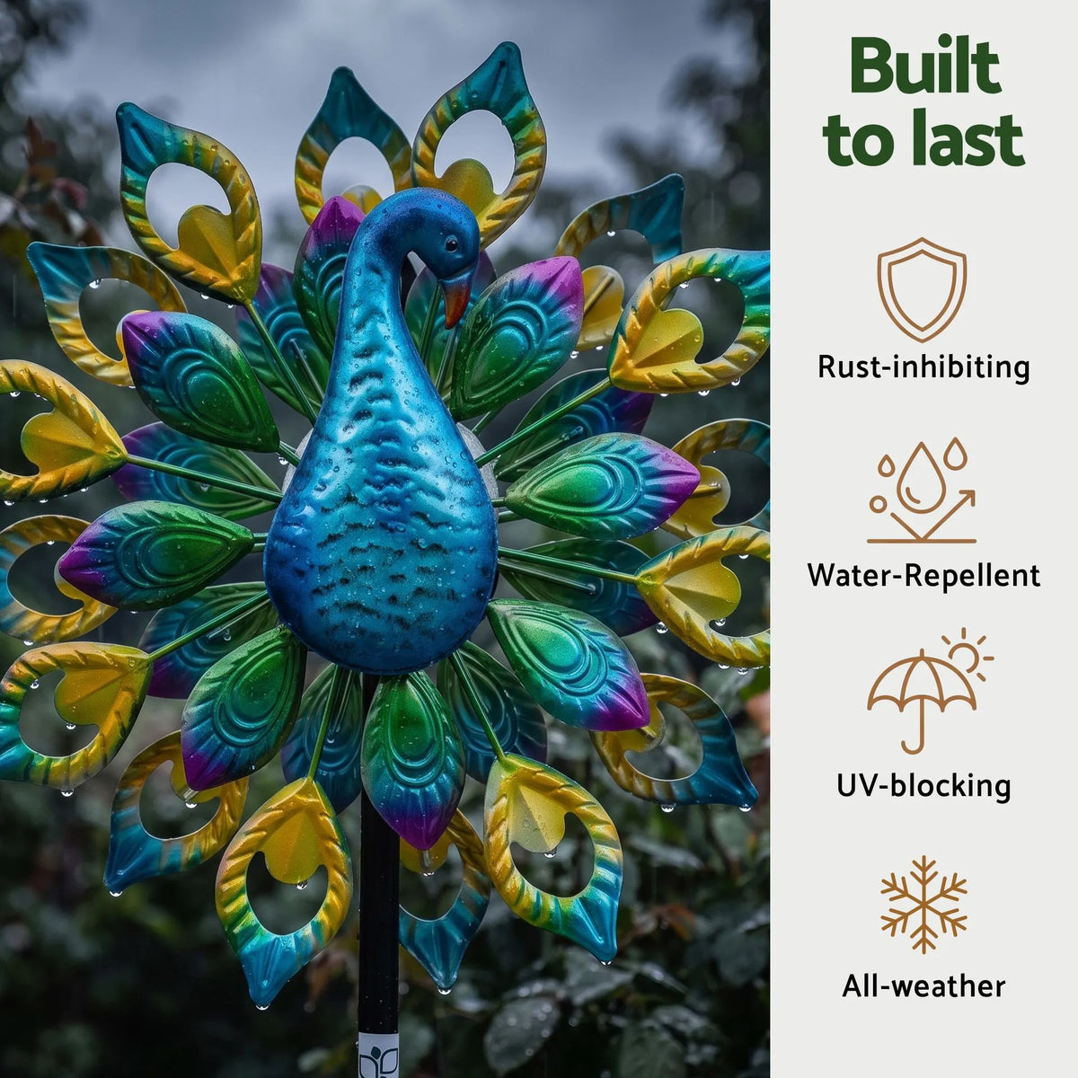 Gardeon Garden Windmill Solar Light Colorful Peacock Metal Spinner 190cm - Image 7