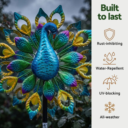 Gardeon Garden Windmill Solar Light Colorful Peacock Metal Spinner 190cm - Image 7