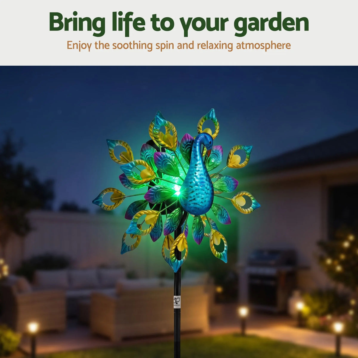 Gardeon Garden Windmill Solar Light Colorful Peacock Metal Spinner 190cm - Image 9