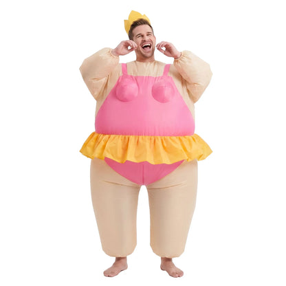 Inflatable Costume Funny Fat Suit Fancy Dress Adult Party Outfit Pink One Size - Image 3