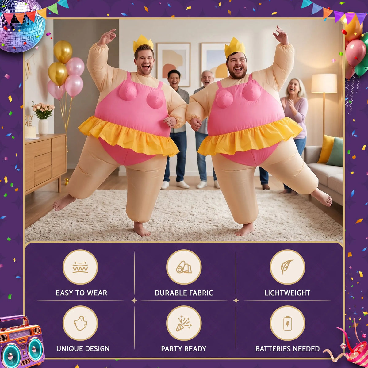 Inflatable Costume Funny Fat Suit Fancy Dress Adult Party Outfit Pink One Size - Image 4
