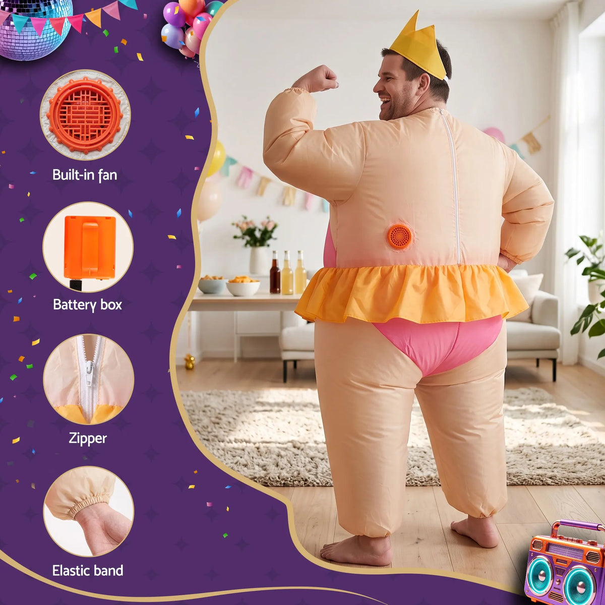 Inflatable Costume Funny Fat Suit Fancy Dress Adult Party Outfit Pink One Size - Image 5