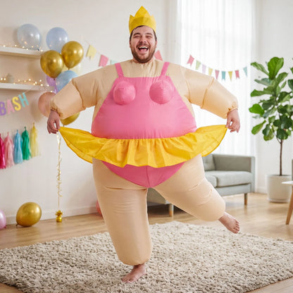 Inflatable Costume Funny Fat Suit Fancy Dress Adult Party Outfit Pink One Size - Image 9