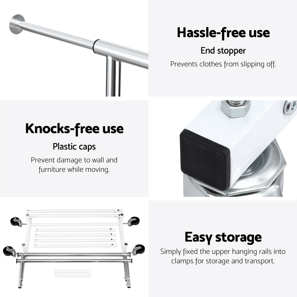 Artiss Clothes Rack Double Rod Airer Rail Coat Stand Adjustable Hanger - Image 6