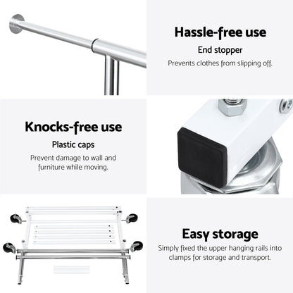Artiss Clothes Rack Double Rod Airer Rail Coat Stand Adjustable Hanger - Image 6