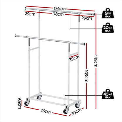 Artiss 2X Clothes Rack Double Rod Airer Rail Coat Stand Adjustable Hanger - Image 3