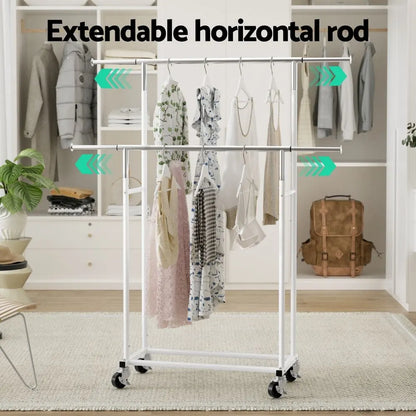 Artiss 2X Clothes Rack Double Rod Airer Rail Coat Stand Adjustable Hanger - Image 5