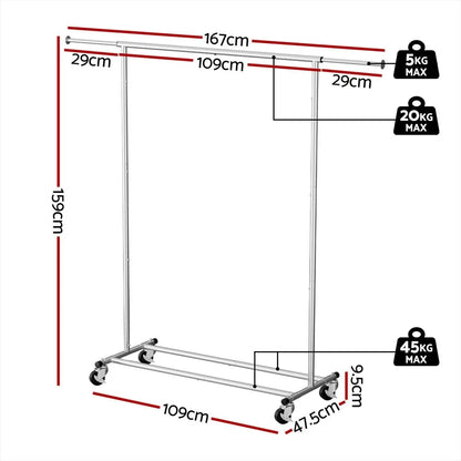 Artiss 2X Clothes Rack Airer Rail Coat Garment Stand Adjustable Hanger - Image 3