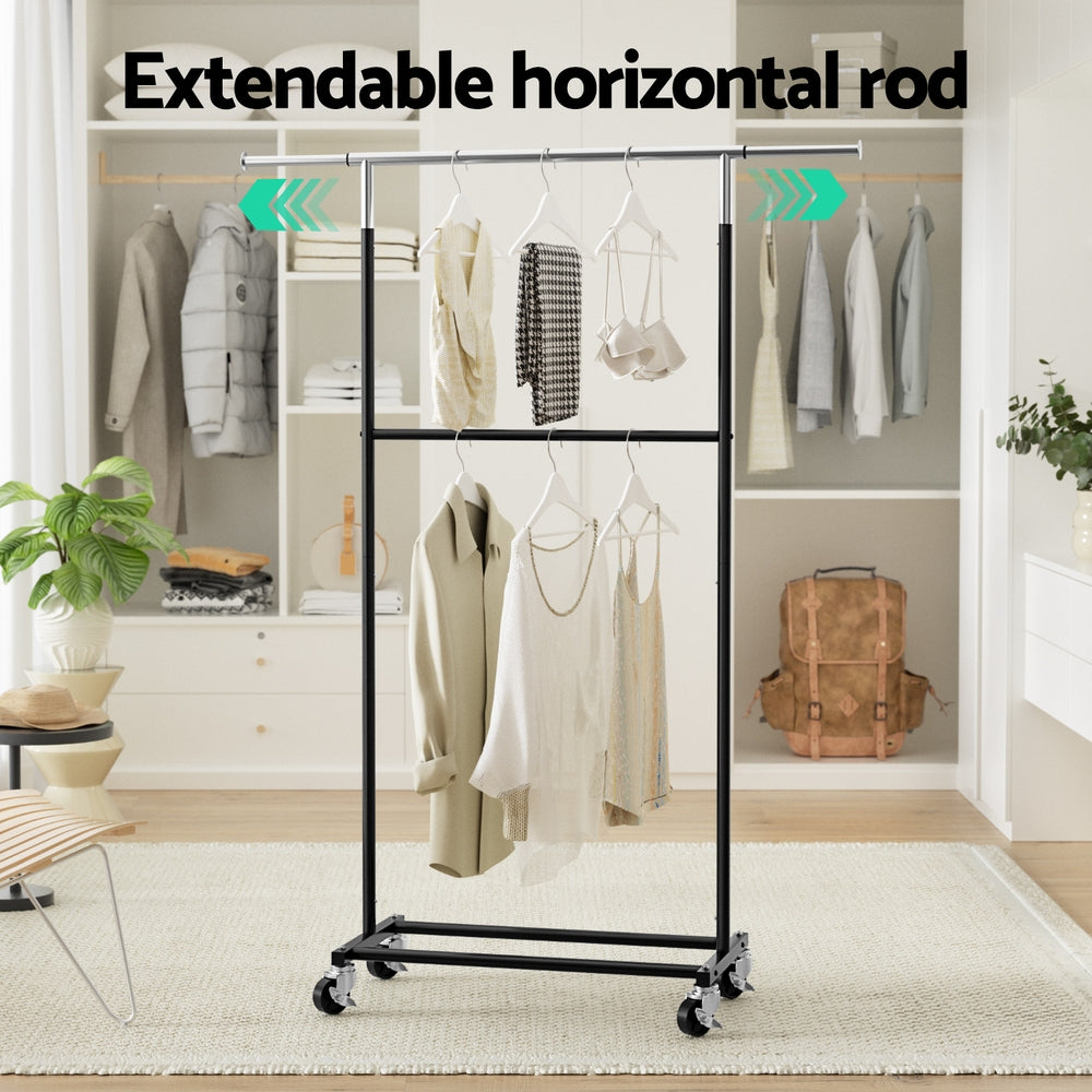 Artiss Clothes Rack Double Rod Airer Rail Coat Stand Adjustable Hanger - Image 4