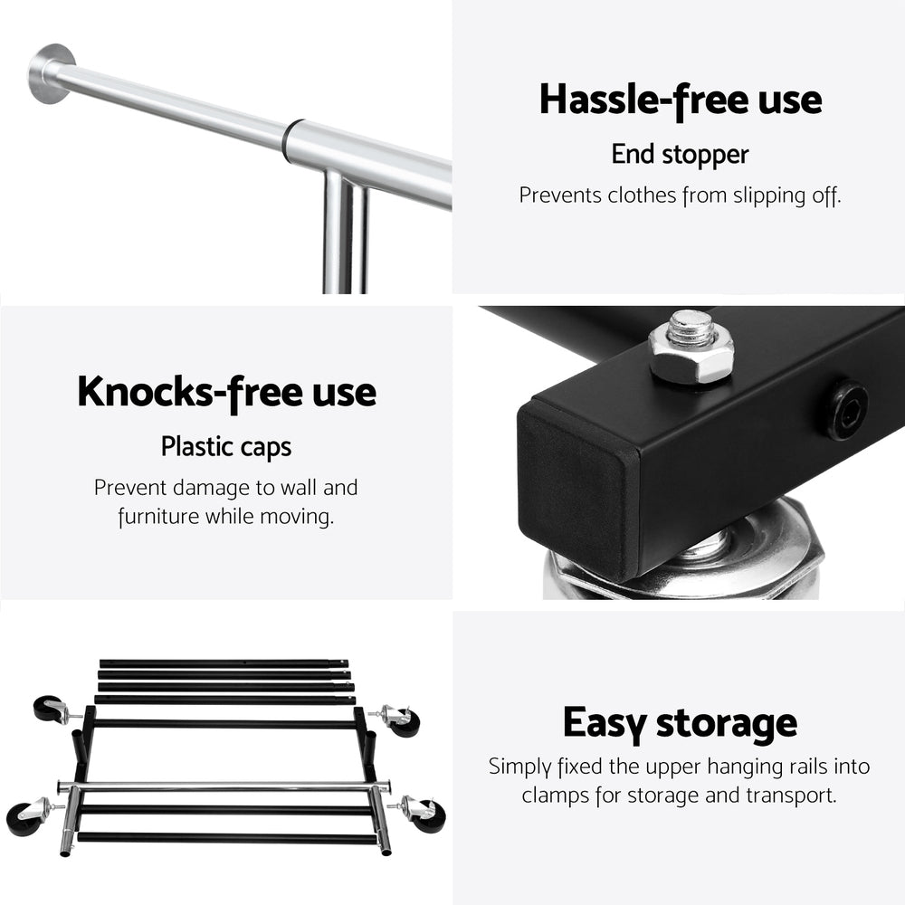 Artiss Clothes Rack Double Rod Airer Rail Coat Stand Adjustable Hanger - Image 6