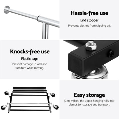 Artiss Clothes Rack Double Rod Airer Rail Coat Stand Adjustable Hanger - Image 6