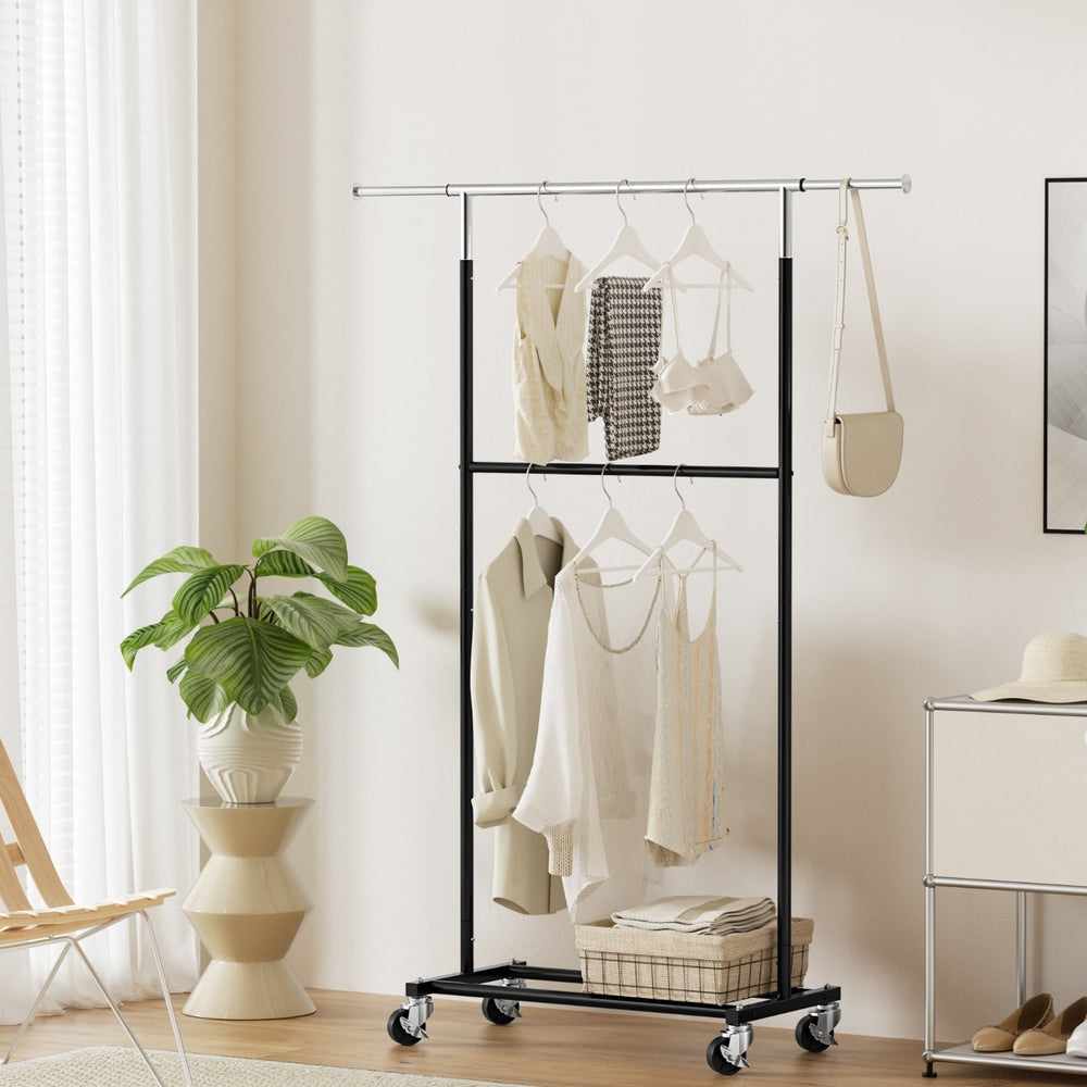 Artiss Clothes Rack Double Rod Airer Rail Coat Stand Adjustable Hanger - Image 7