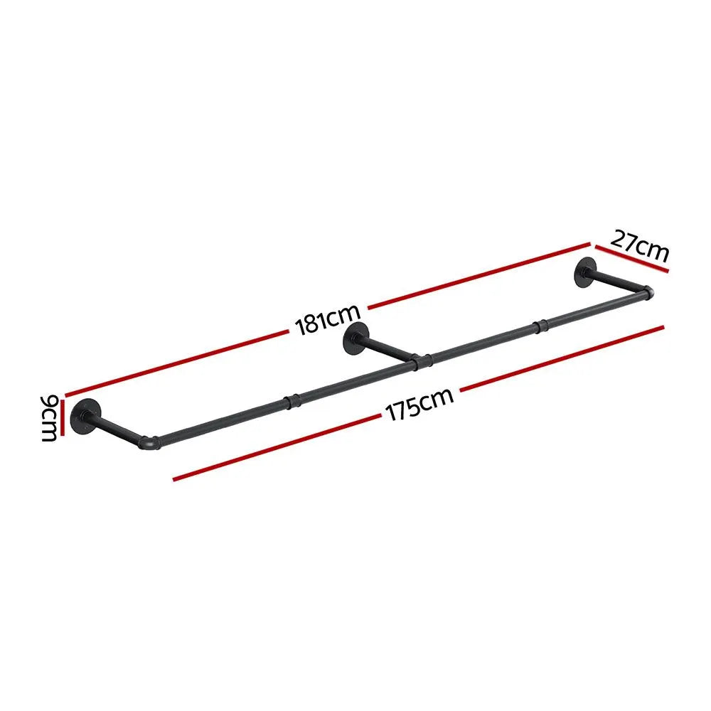 Artiss Clothes Rack Garment Rail Metal Industrial Pipe Wall Mounted 2 Pack - Image 2
