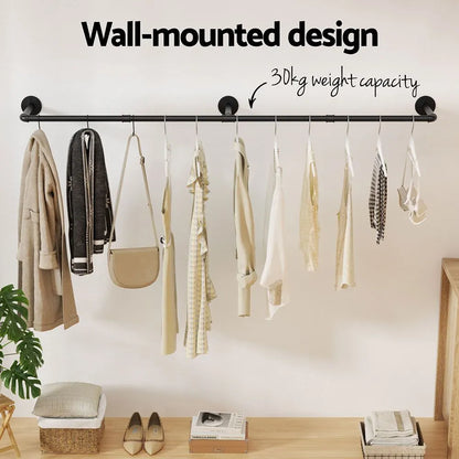 Artiss Clothes Rack Garment Rail Metal Industrial Pipe Wall Mounted 2 Pack - Image 3